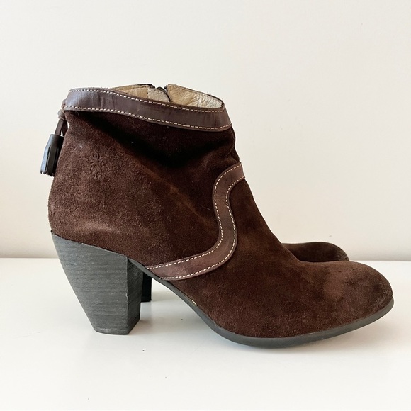 Fly London Brown Suede Heeled Ankle Booties – Western-Inspired Boho Chic, EU41 - Picture 4 of 16